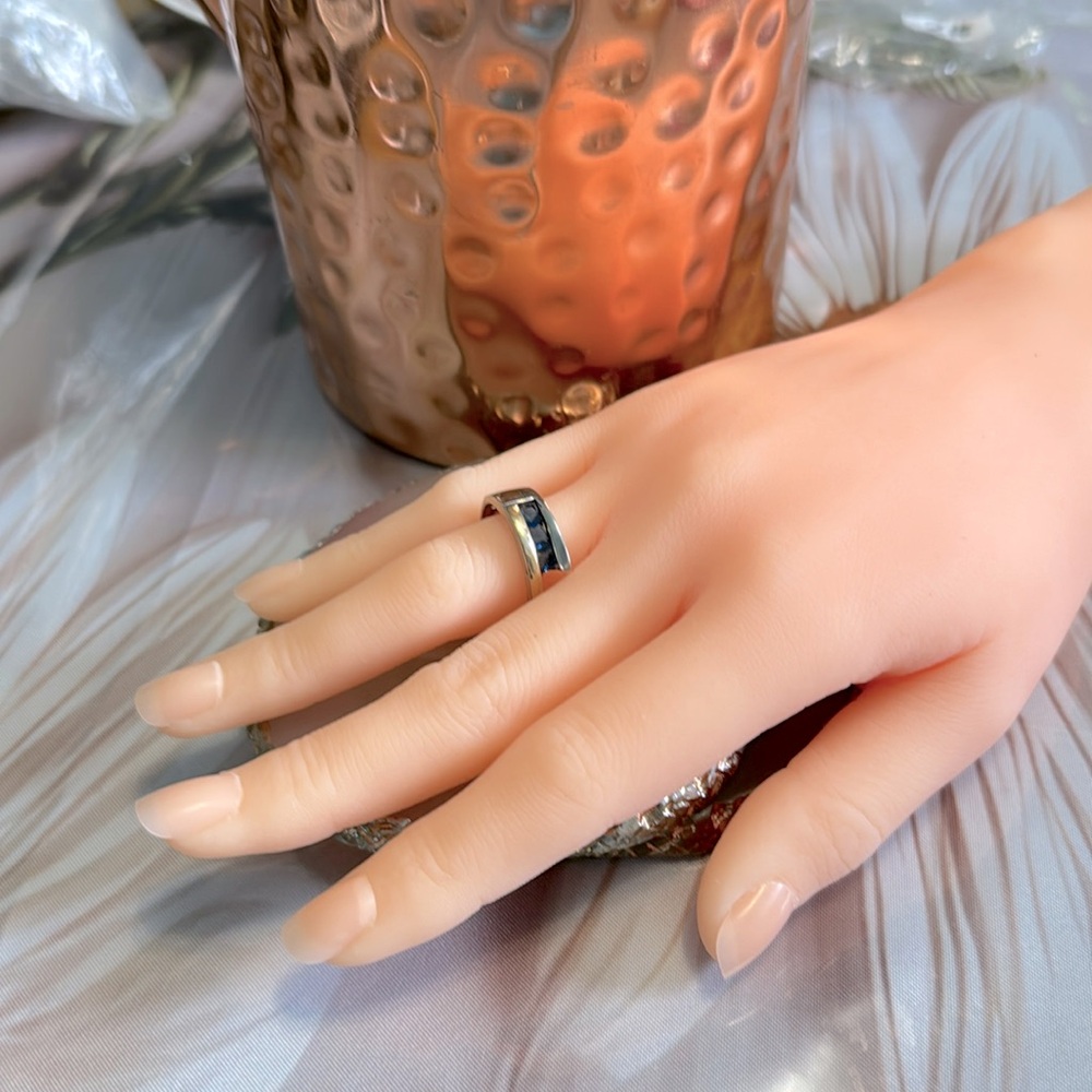 Steel silver 925 ring w blue zirconia